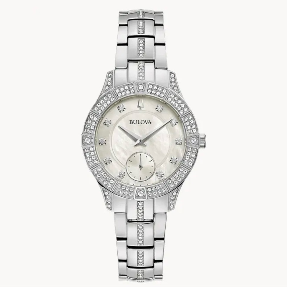 Bulova Women's Silver and White Crystal Watch